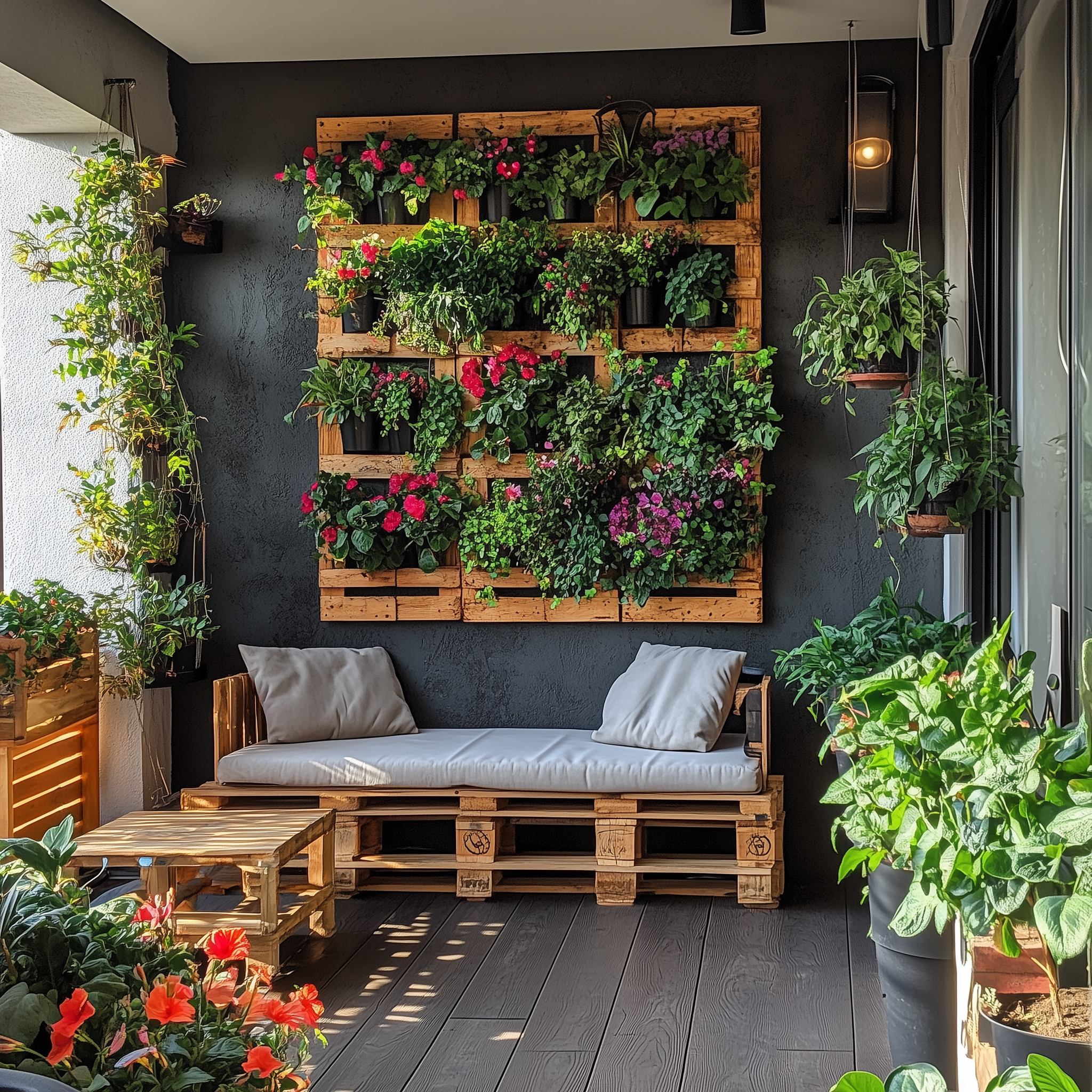 Pflanzenwand auf Balkon