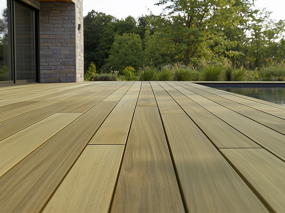 Robinie Terrassendielen, 23x118 mm, KD, glatt bombiert, seitlich genutet, keilgezinkt
