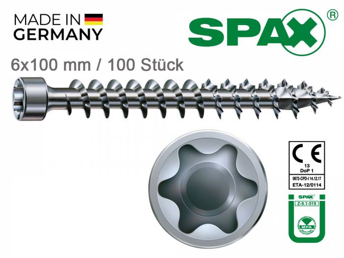 6,0x100 mm SPAX Zylinderkopfschrauben "IN.FORCE", T-Star plus Wirox, 100 Stück_1