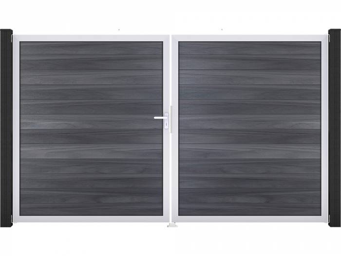 KAHRS Solid BPC-Zauntor Universal, Steingrau, 4x180x300 cm, 2-flügelig links, Alu-Rahmen EV1_10