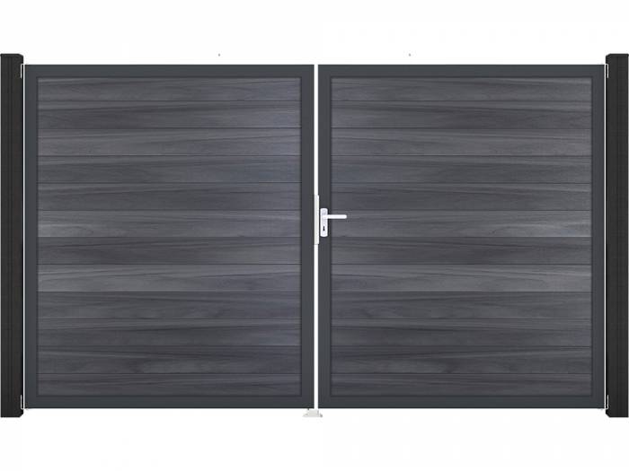 KAHRS Solid BPC-Zauntor Universal, Steingrau, 4x180x300 cm, 2-flügelig rechts, Alu-Rahmen DB703_10