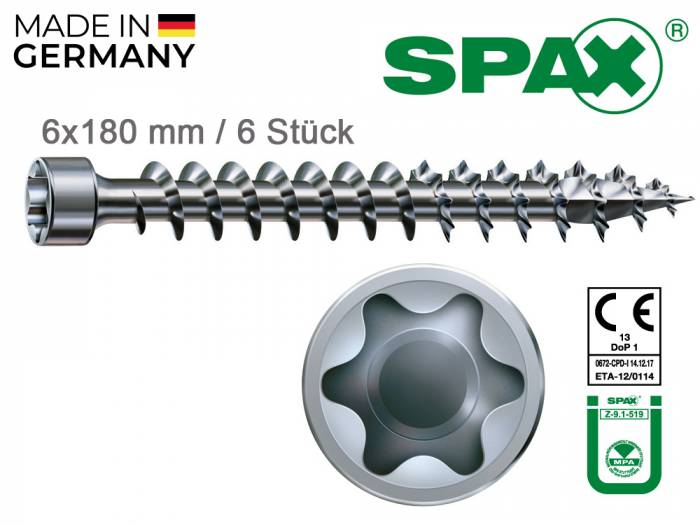 6x180 mm SPAX Zylinderkopfschrauben "IN.FORCE", T30, WIROX-beschichtet, P3J,  6 Stk., Vollgewinde_1