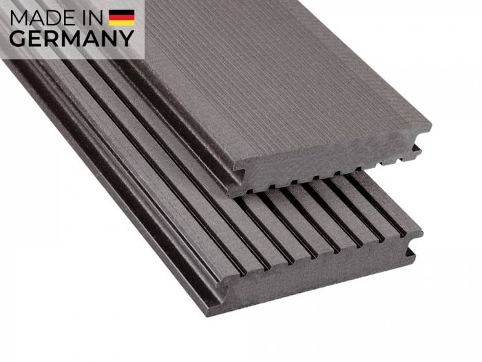 26x145 mm Kovalex® Standard WPC-Terrassendiele, graubraun, gebürstet, Vollprofil Längen:1,00 bis 6,00m, Profil: grob/fein_1
