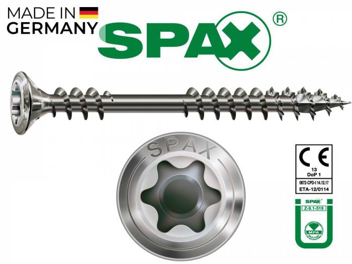 SPAX Fassadenschraube 4,5x50 mm A2 Torx-T20, Paket à 500 Stück / 4CUT Linsenkopf und Fixiergewinde_1