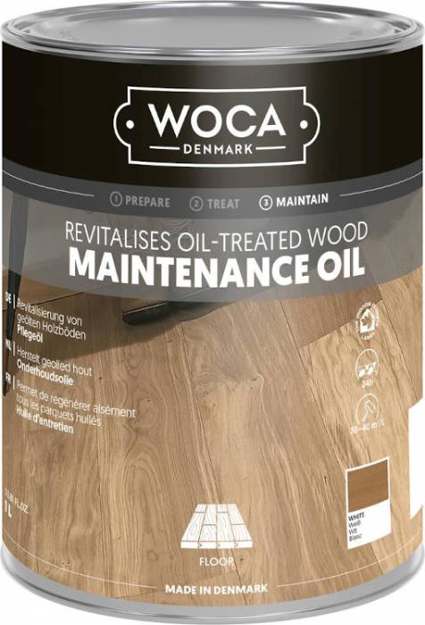 WOCA Holzboden Pflegeöl weiß 1,0 L zur Pflege von allen weiß geölten Holzböden_1