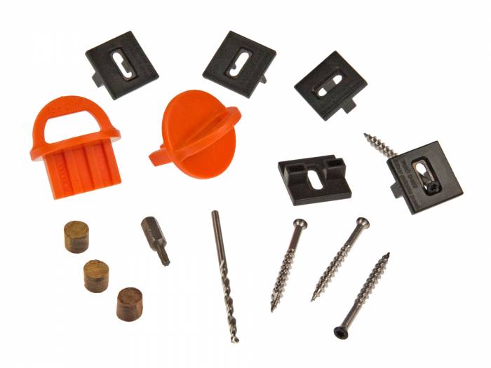 Terrassen T-Clip KD Set schwarz, für Holz-UK, Inklusive 185 Clips, 200 Schrauben schwarz, 1 Bohrer, 1 Bit, 12 Ipe Plugs_1
