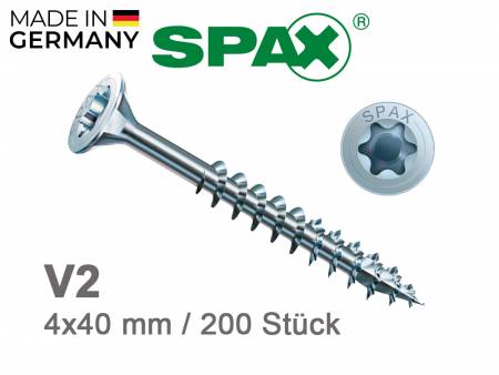 4,0x40 mm SPAX Universalschrauben, A2, mit Senkkopf, T-Star plus, 200 Stück_1