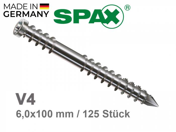 6,0x100 mm SPAX Terrassenschrauben A4, T-STAR Plus HKB S 125 Stück/ Pack, TX25_1